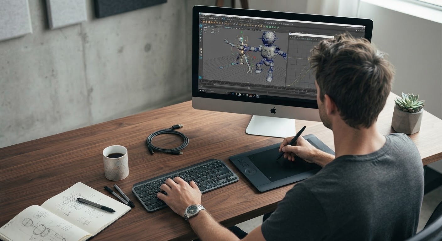 3D-Animation: Animator erstellt am iMac eine 3D-Figur